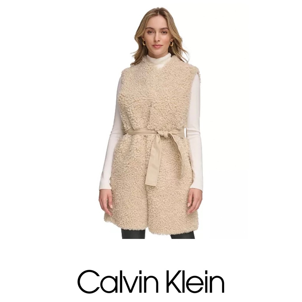 Calvin Klein Faux Fur Belted Vest